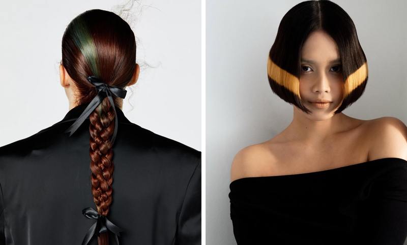 Two female models with creative hair coloured by Brooks and Brooks London