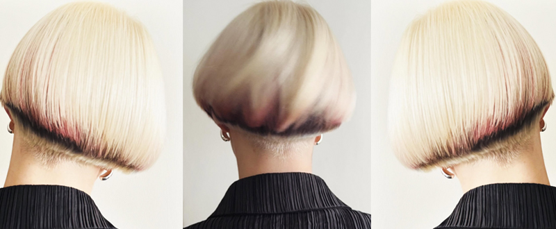 An image of a woman with blonde hair showing from different angles