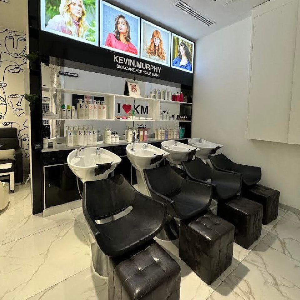 Backwash area with a display of Kevin Muphy products