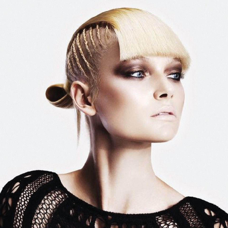 HOB photoshoot image of a female model with blonde hair-up with plaits
