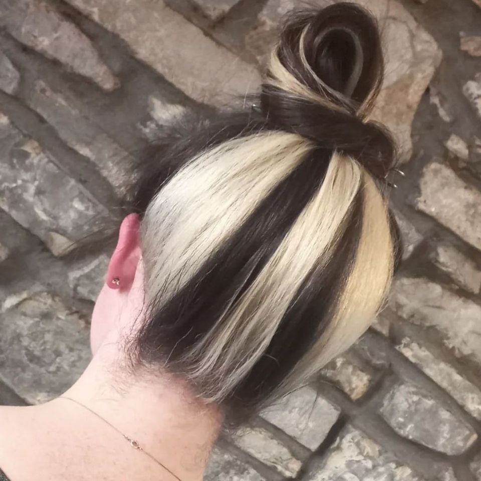 An image of hair-up coloured black and white stipes