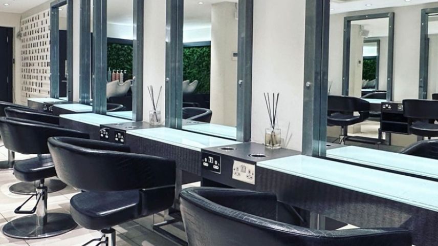 Close up image of hairdressing salons stations and mirrors